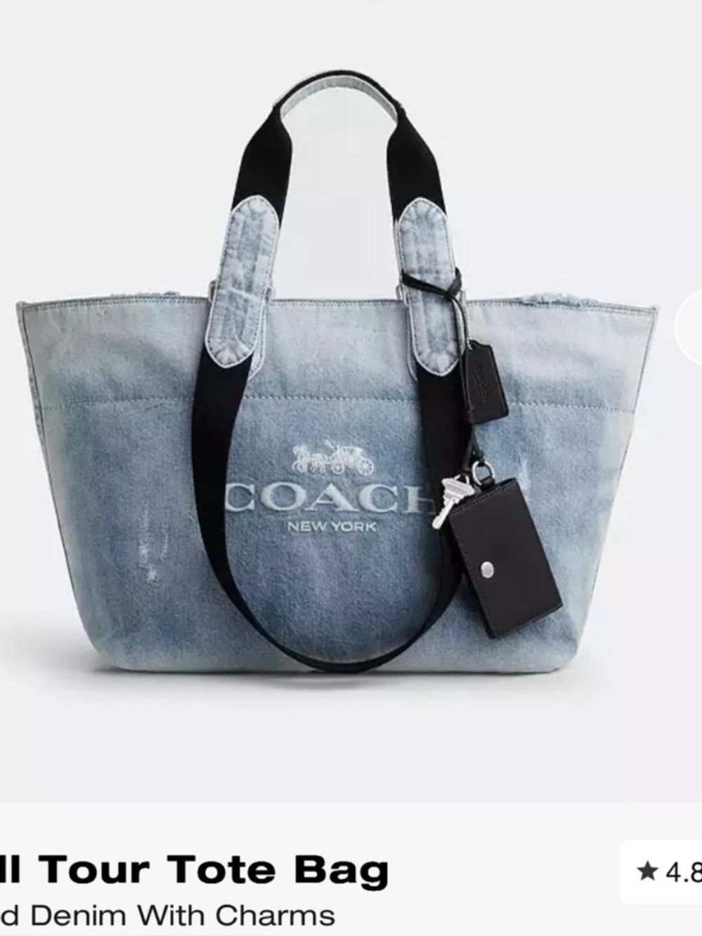 Coach Light Indigo Denim Tote with Black Strap NEWT